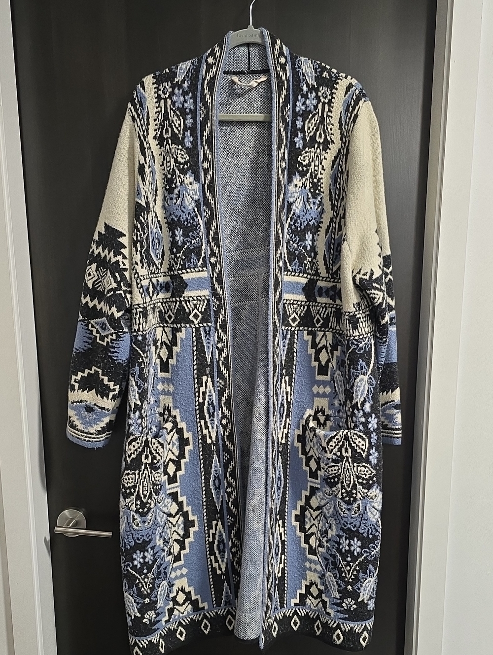 Soft Surroundings Long Open-Front Cardigan - Blue, Black, Cream 2X